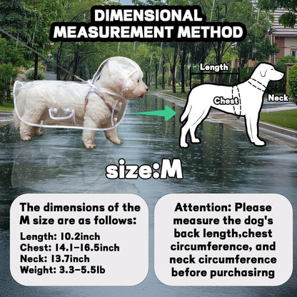 Clear Dog Rain Poncho for Small Medium Dogs - Heavy Waterproof Raincoat with Hidden Leash Hole & Adjustable Snaps - Transparent, Pet Hooded Cape for Bichon Poodle (4-8lbs)
