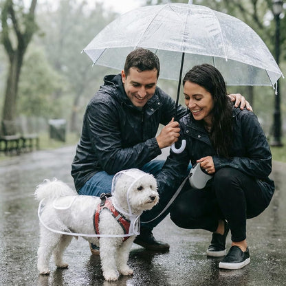 Clear Dog Rain Poncho for Small Medium Dogs - Heavy Waterproof Raincoat with Hidden Leash Hole & Adjustable Snaps - Transparent, Pet Hooded Cape for Bichon Poodle (4-8lbs)
