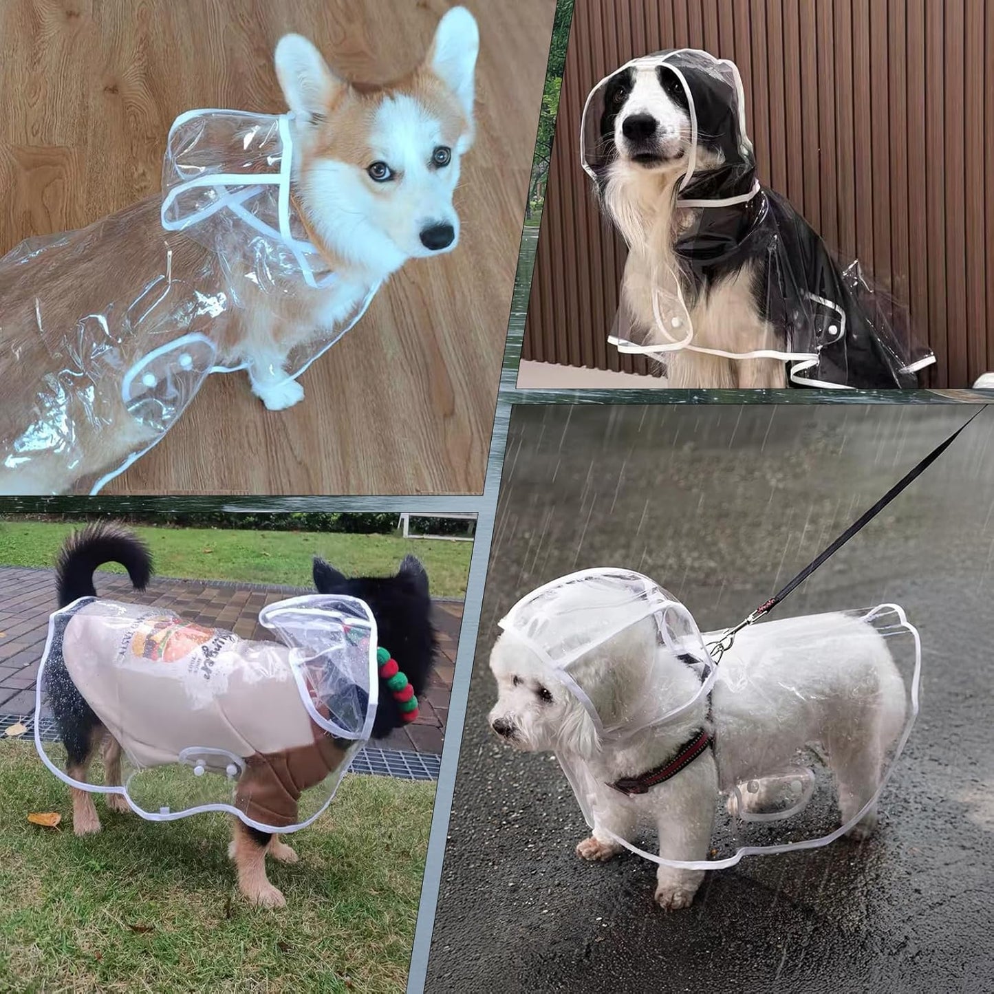 Clear Dog Rain Poncho for Small Medium Dogs - Heavy Waterproof Raincoat with Hidden Leash Hole & Adjustable Snaps - Transparent, Pet Hooded Cape for Bichon Poodle (4-8lbs)