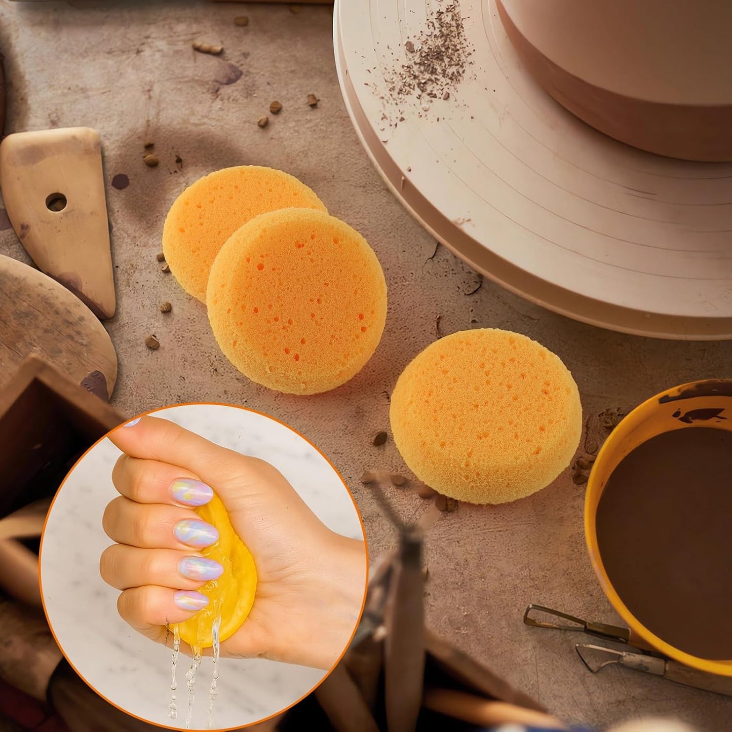 10-Pack Pottery Sponges - 3'' Round Painting Sponge - Soft Elasticity Clay Sponges - Artists Sponge for Face Painting Pottery Ceramics Art Crafts, Also Work as Water Absorption Cleaning Soap Sponge.
