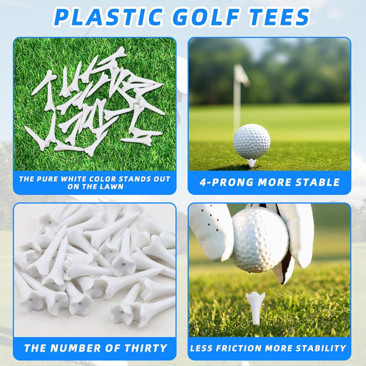 30PCS Plastic Golf Tees - 1-1/2‘’ Short Golf Tees - Enhanced Durability & Stability, Designed to Reduce Friction and Side Spin-4 Prongs Plastic Tees