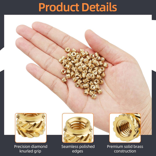 100-Pack M3 Threaded Inserts - Heat Set Inserts - M3x4x5 Female Thread Metric Knurled Nuts - Brass Insert Nut Threaded Inserts for Plastic 3D Printing Components Loptop Automotive Shell