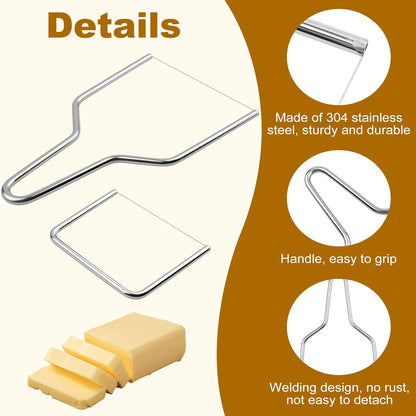2-Pack Stainless Steel Wire Cheese Slicer - 2 Sizes Hand Held Cheese Butter Block Cutter for Cheddar, Gruyere, Raclette, Mozzarella - Easy And Fast Cutting Hard Or Semi Hard Block Cheeses