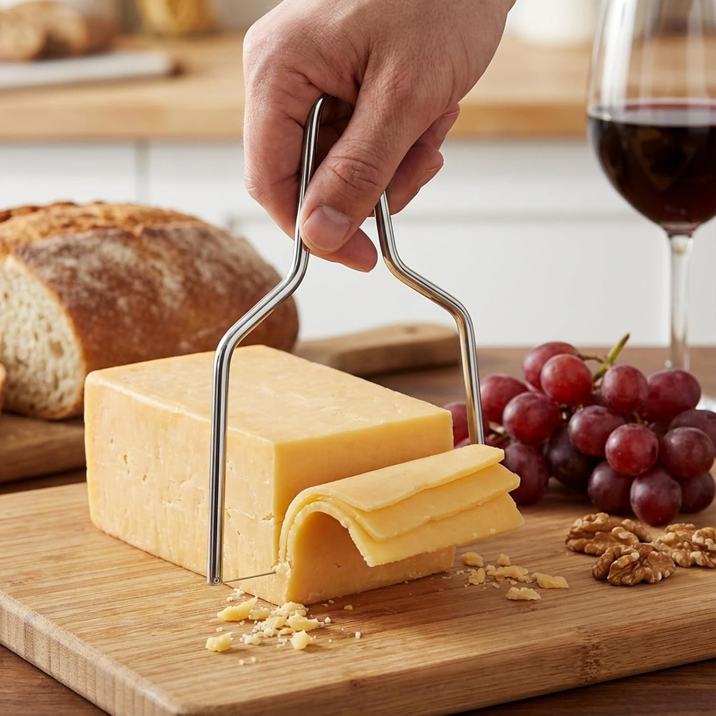 2-Pack Stainless Steel Wire Cheese Slicer - 2 Sizes Hand Held Cheese Butter Block Cutter for Cheddar, Gruyere, Raclette, Mozzarella - Easy And Fast Cutting Hard Or Semi Hard Block Cheeses