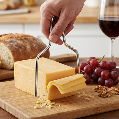 2-Pack Stainless Steel Wire Cheese Slicer - 2 Sizes Hand Held Cheese Butter Block Cutter for Cheddar, Gruyere, Raclette, Mozzarella - Easy And Fast Cutting Hard Or Semi Hard Block Cheeses