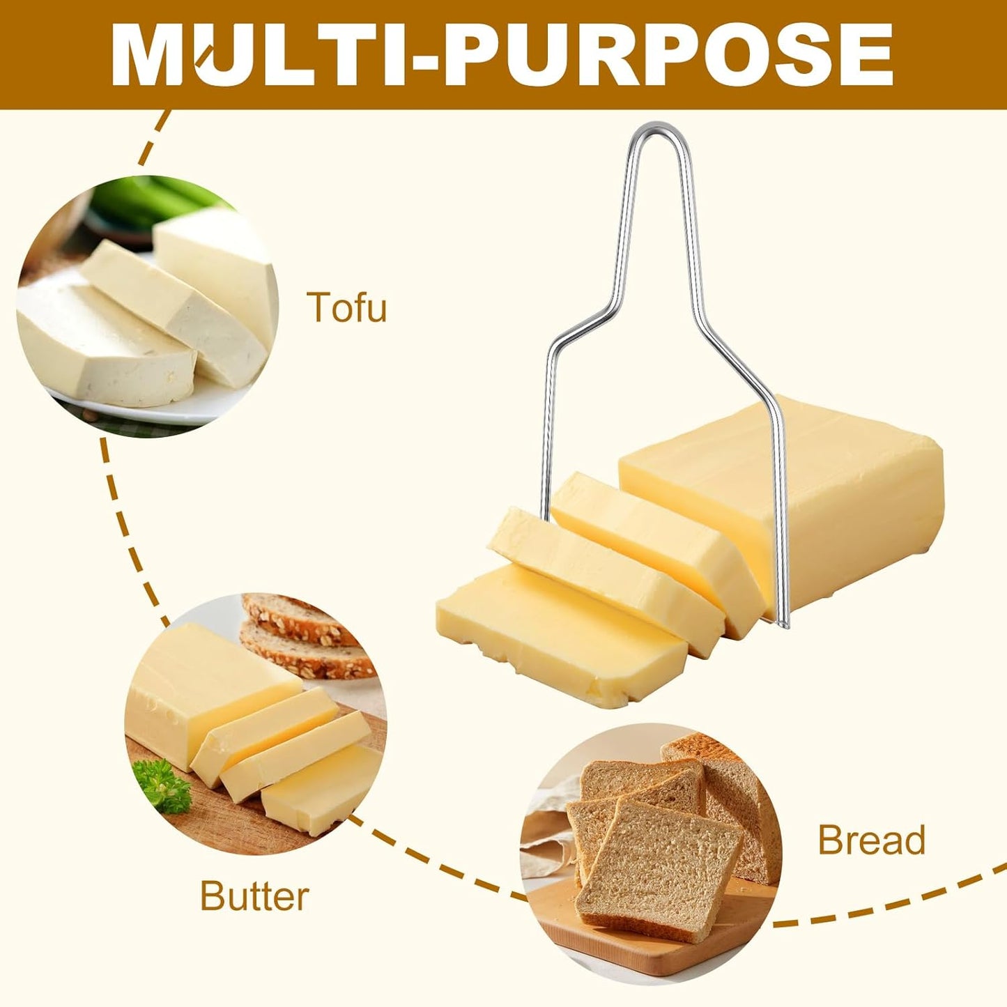 2-Pack Stainless Steel Wire Cheese Slicer - 2 Sizes Hand Held Cheese Butter Block Cutter for Cheddar, Gruyere, Raclette, Mozzarella - Easy And Fast Cutting Hard Or Semi Hard Block Cheeses