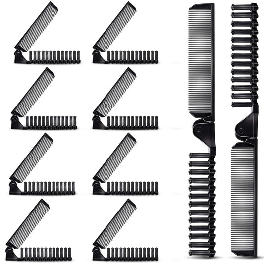 10 Pcs Portable Travel Folding Comb Brush Combo Compact Foldable Hair Brush Pocket Size Comb Double Headed for Women Men Homeless Hotel Shelter Nursing Home Charity Church (Black)