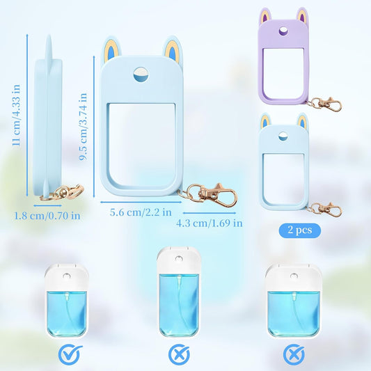 2-Pack Hand Sanitizer Spray Case Compatible with Touchland, Silicone Travel Hand Sanitizer Case Holder with Keychain for Touch Land Mist Cases 1FL. OZ - Blue,Purple.