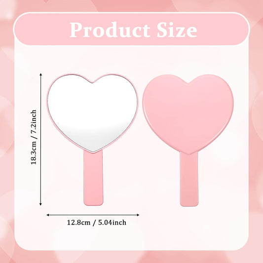 Heart Shaped Small Handheld Mirror,Handheld Eyelash Mirror Cosmetic Hand Mirrors with Handle for Portable Travel for Women Girls (Pink).