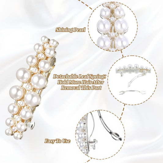 2Pcs Pearl Barrettes for Women,Classic Pearl Hair Clips French Bridal Hair Pins for Party Wedding Fancy Barrettes Christmas Gifts