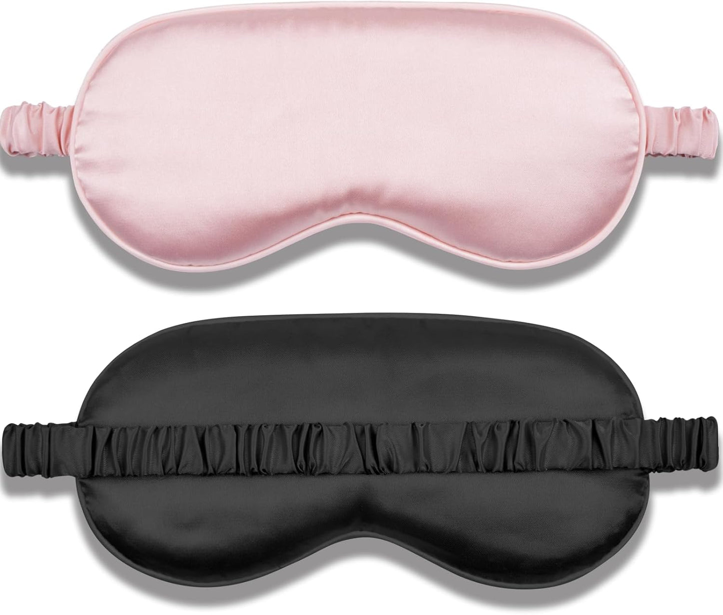 Silk Sleep Mask Set of 2, Adjustable Silk Eye Mask for Sleeping, Soft Sleeping Eye Shade Cover for Women, Good for Blocking Light, Reducing Puffiness, Enhancing Sleep Quality (Pink & Black).
