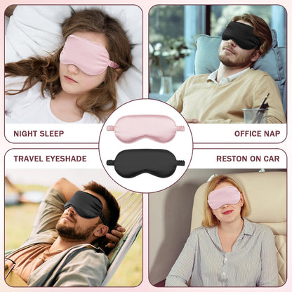 Silk Sleep Mask Set of 2, Adjustable Silk Eye Mask for Sleeping, Soft Sleeping Eye Shade Cover for Women, Good for Blocking Light, Reducing Puffiness, Enhancing Sleep Quality (Pink & Black).