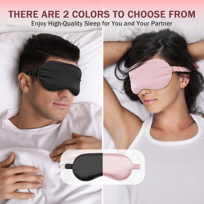 Silk Sleep Mask Set of 2, Adjustable Silk Eye Mask for Sleeping, Soft Sleeping Eye Shade Cover for Women, Good for Blocking Light, Reducing Puffiness, Enhancing Sleep Quality (Pink & Black).