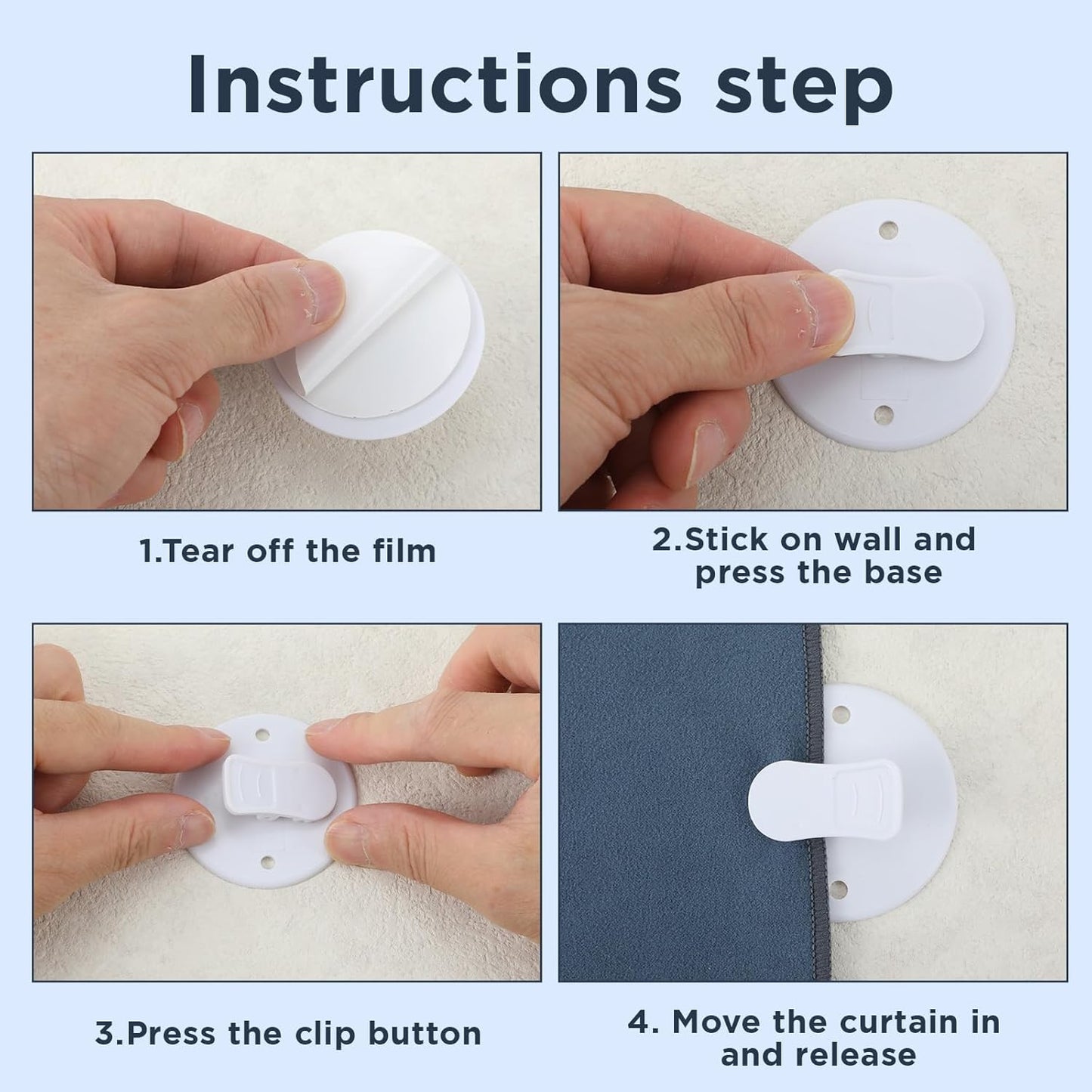 4Pcs Shower Curtain Clips to Wall, Self Stick Shower Clips for Curtain Closer for Avoid Water Splashing Windproof Out(White)