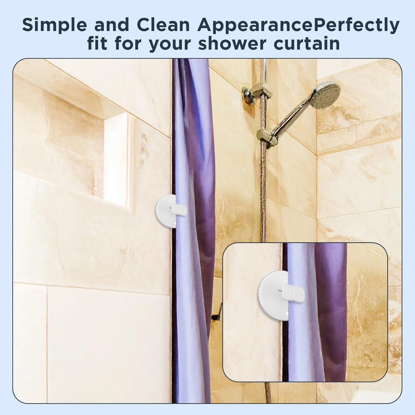 4Pcs Shower Curtain Clips to Wall, Self Stick Shower Clips for Curtain Closer for Avoid Water Splashing Windproof Out(White)