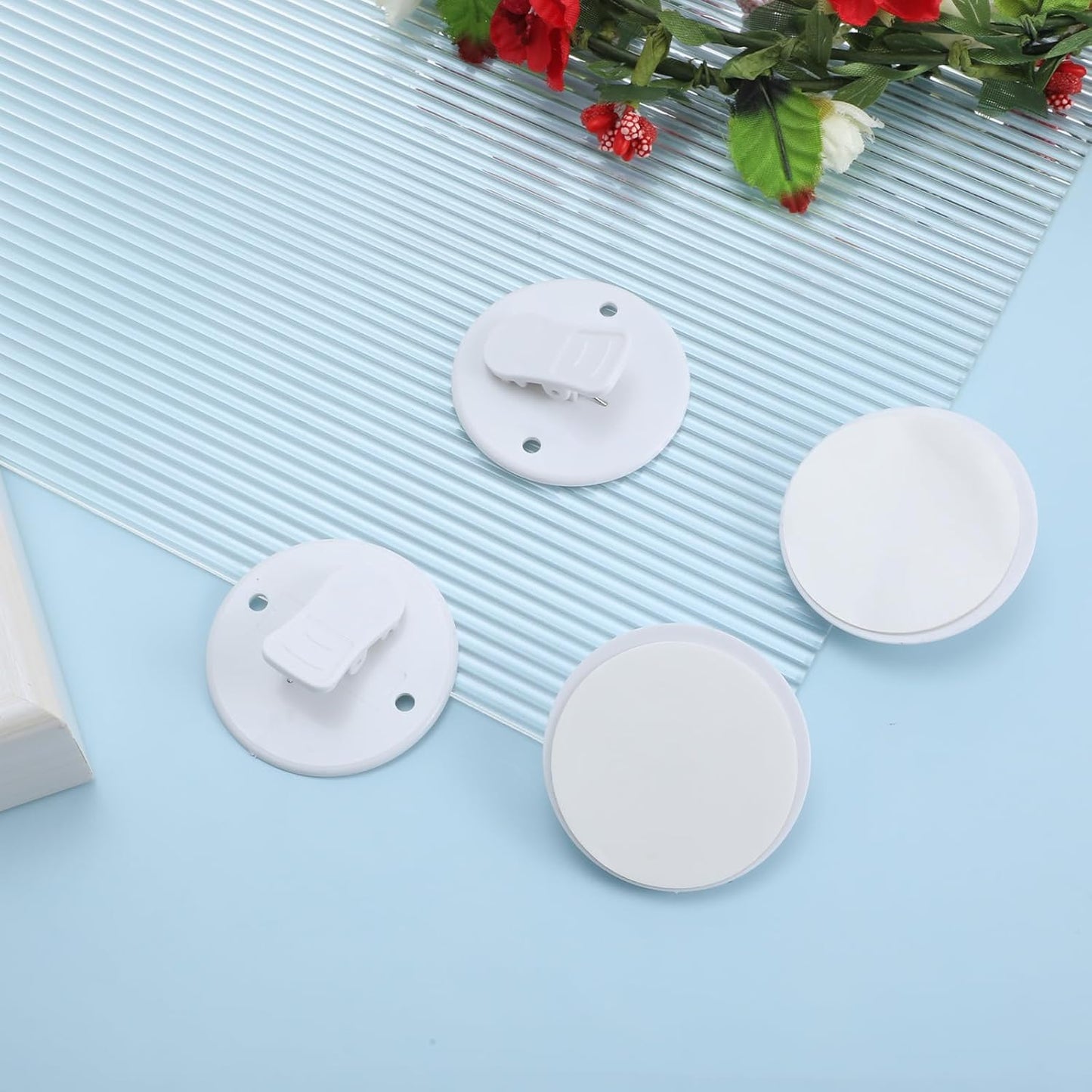 4Pcs Shower Curtain Clips to Wall, Self Stick Shower Clips for Curtain Closer for Avoid Water Splashing Windproof Out(White)