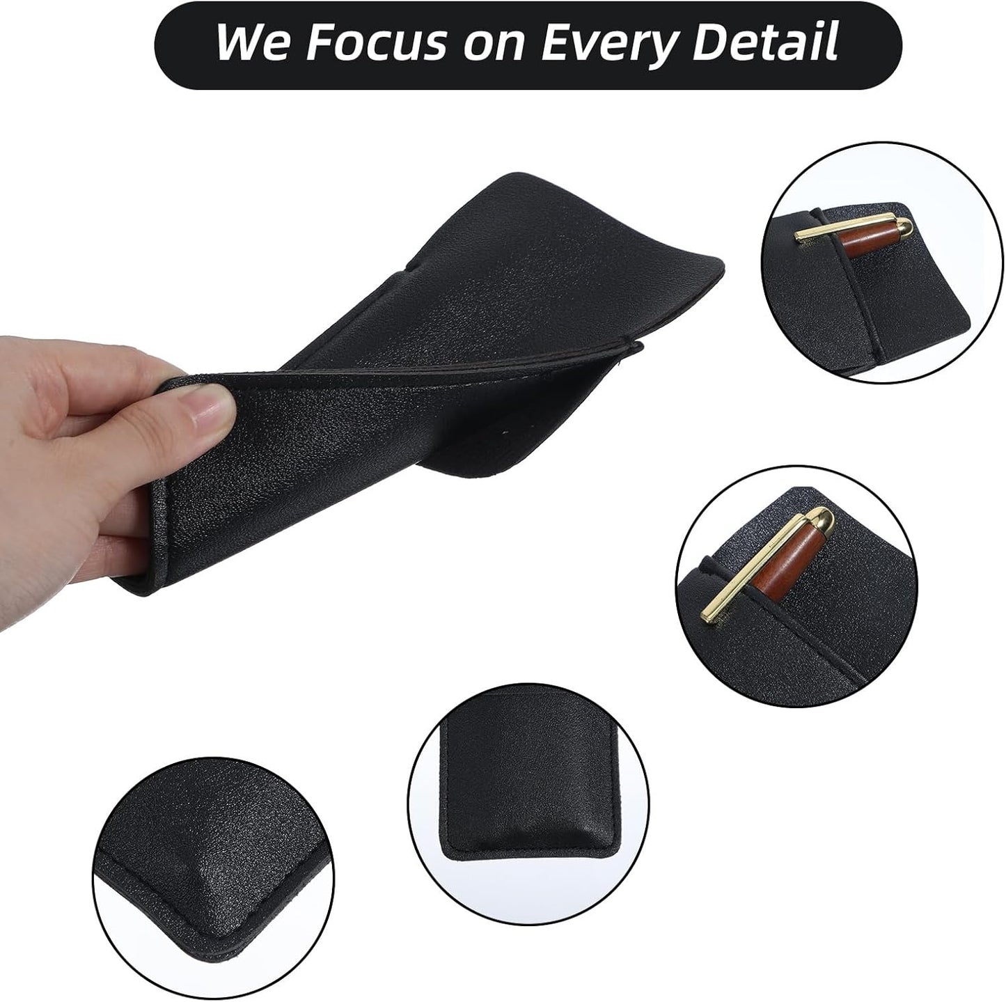 2 Pack Pocket Protector for Men Shirt, Black PU Leather Organizer Pouch Multipurpose Pocket Pen Holder for Pens Pencils & Cards Fits Shirt & Lab Coat Pockets