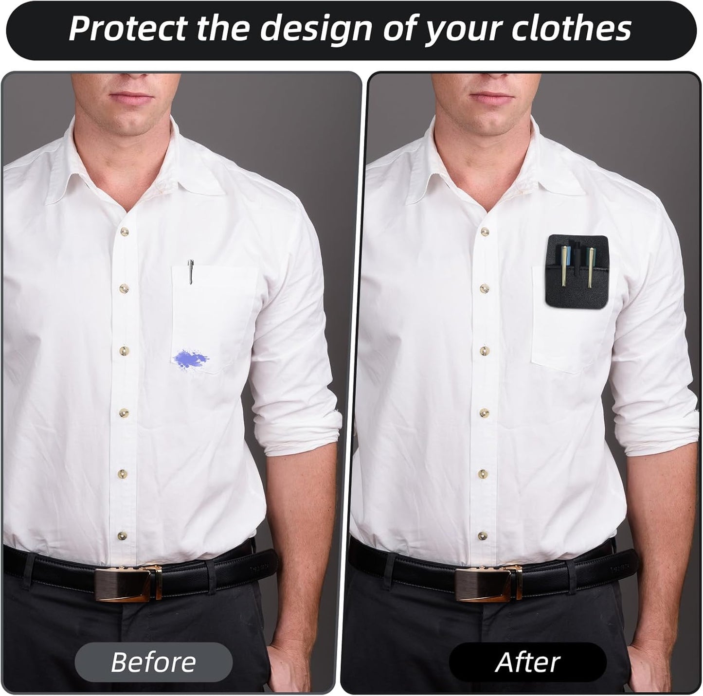 2 Pack Pocket Protector for Men Shirt, Black PU Leather Organizer Pouch Multipurpose Pocket Pen Holder for Pens Pencils & Cards Fits Shirt & Lab Coat Pockets