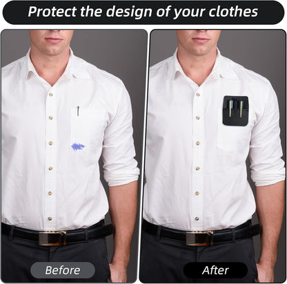 2 Pack Pocket Protector for Men Shirt, Black PU Leather Organizer Pouch Multipurpose Pocket Pen Holder for Pens Pencils & Cards Fits Shirt & Lab Coat Pockets