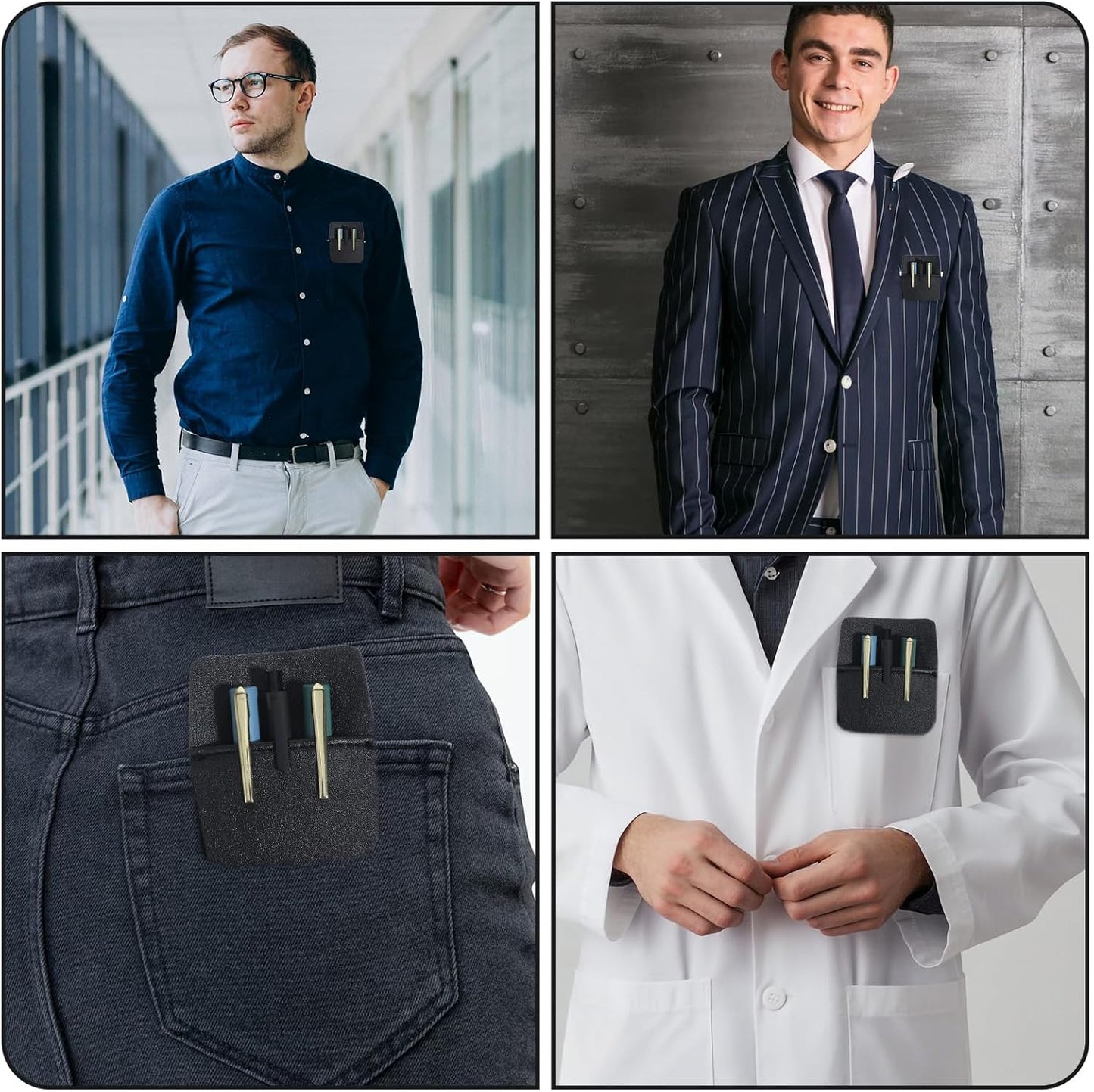 2 Pack Pocket Protector for Men Shirt, Black PU Leather Organizer Pouch Multipurpose Pocket Pen Holder for Pens Pencils & Cards Fits Shirt & Lab Coat Pockets