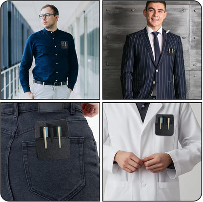 2 Pack Pocket Protector for Men Shirt, Black PU Leather Organizer Pouch Multipurpose Pocket Pen Holder for Pens Pencils & Cards Fits Shirt & Lab Coat Pockets