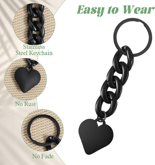 Black Heart Keychain, Goth Heart Bag Charms for Handbags, Love Key Chain Ring Gift for Valentine's Day, Keychain Accessories for Car Keys Backpack