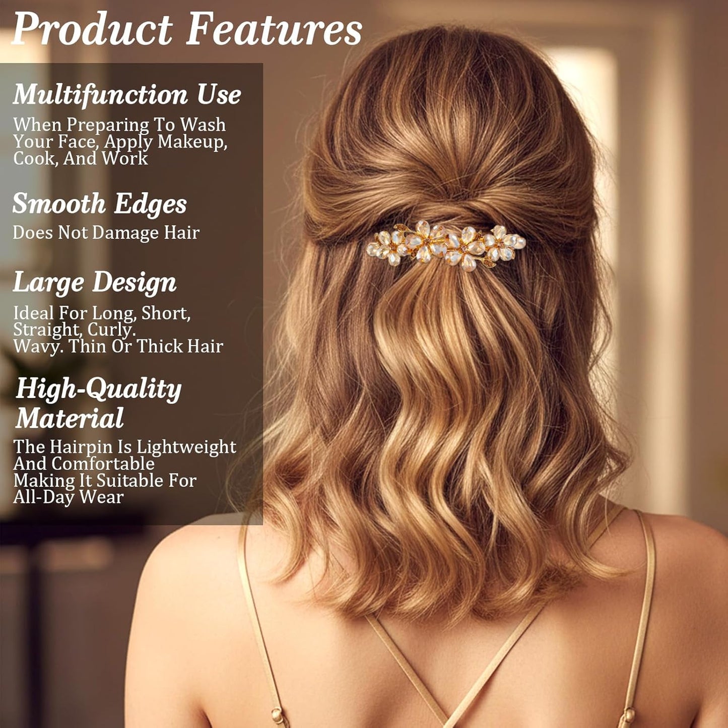 Champagne Rhinestone Hair Clips,Shimmeroo Fancy Hair Clips for Women,Flower Crystal Hairs Clip for Elegant Wedding & Party Barrettes