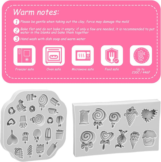 2Pcs Polymer Clay Molds for Jewelry Making Set,Silicone Air-Dry Clay Molds for Making Candy Lollipop Donut