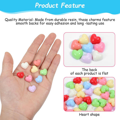 100PCS Colorful Heart Resin Flat Back Charms Shimmeroo Cute Plastic Mini Heart Shape Charms Bulk Resin Embellishments for Crafts Accessories DIY