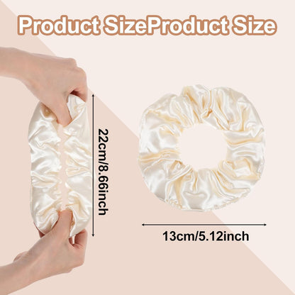3PCS Large Satin Hair Scrunchies, Oversized Thick Elastic Satin Scrunchie for Women Girls Fluffy Ponytail Holder Curls Hair Silk Sleepy Tie(Black, Brown, Champagne)