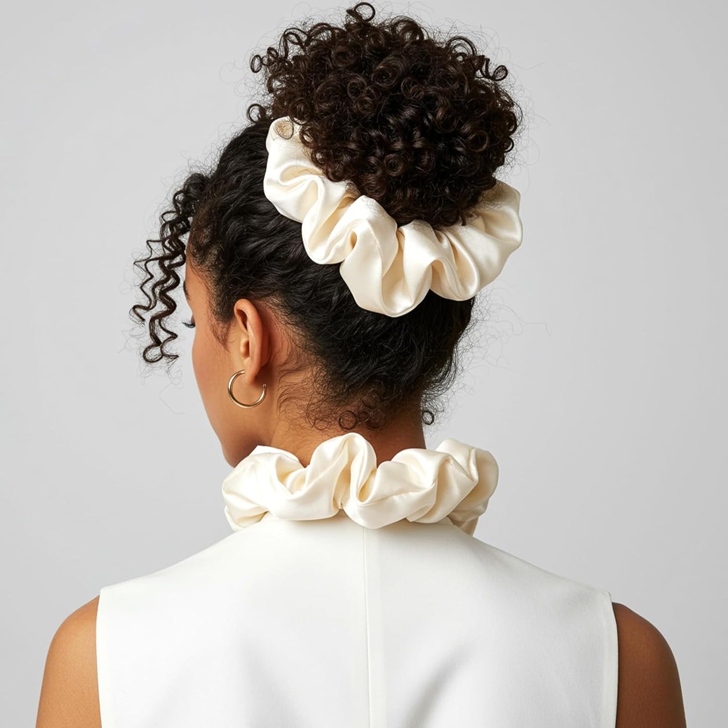 3PCS Large Satin Hair Scrunchies, Oversized Thick Elastic Satin Scrunchie for Women Girls Fluffy Ponytail Holder Curls Hair Silk Sleepy Tie(Black, Brown, Champagne)