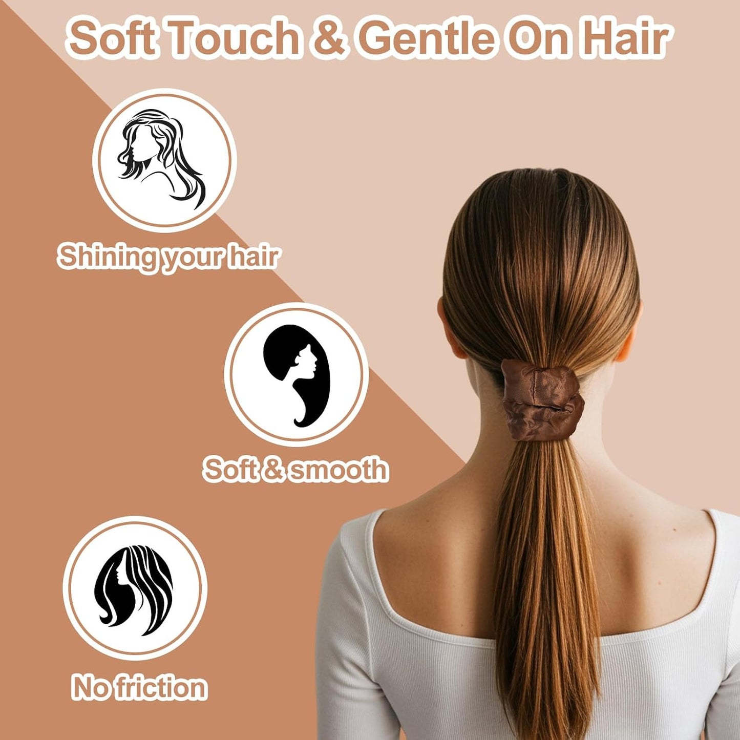 3PCS Large Satin Hair Scrunchies, Oversized Thick Elastic Satin Scrunchie for Women Girls Fluffy Ponytail Holder Curls Hair Silk Sleepy Tie(Black, Brown, Champagne)