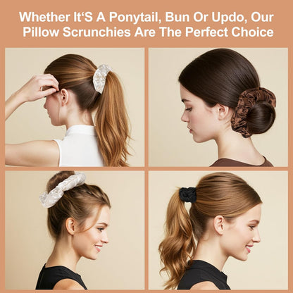 3PCS Large Satin Hair Scrunchies, Oversized Thick Elastic Satin Scrunchie for Women Girls Fluffy Ponytail Holder Curls Hair Silk Sleepy Tie(Black, Brown, Champagne)