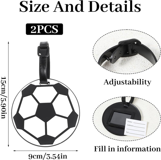 2Pcs Soccer Travel Tags for Luggage,PVC Id Tags for Sports & Travel,Cute Soccer Ball Name Label for Luggage Identifiers Backpacks Duffels Men Women Team Players