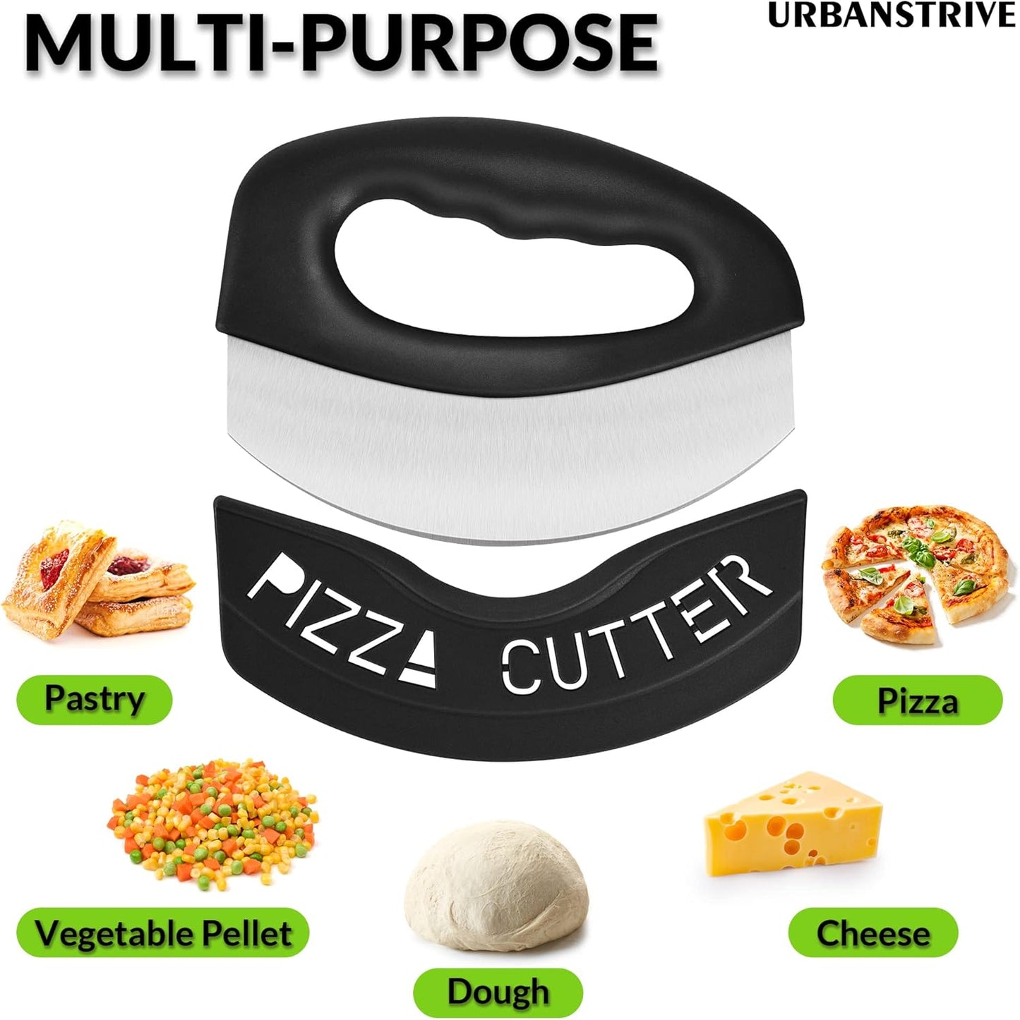 Heavy Duty Stainless Steel Pizza Cutter with Cover, Super Sharp Blade Pizza Knife Pizza Cutter Rocker, Perfect Kitchen Gadgets for Pizza Cutting Home Essentials (Black)