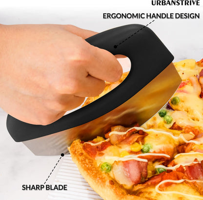 Heavy Duty Stainless Steel Pizza Cutter with Cover, Super Sharp Blade Pizza Knife Pizza Cutter Rocker, Perfect Kitchen Gadgets for Pizza Cutting Home Essentials (Black)