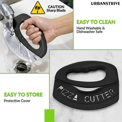Heavy Duty Stainless Steel Pizza Cutter with Cover, Super Sharp Blade Pizza Knife Pizza Cutter Rocker, Perfect Kitchen Gadgets for Pizza Cutting Home Essentials (Black)