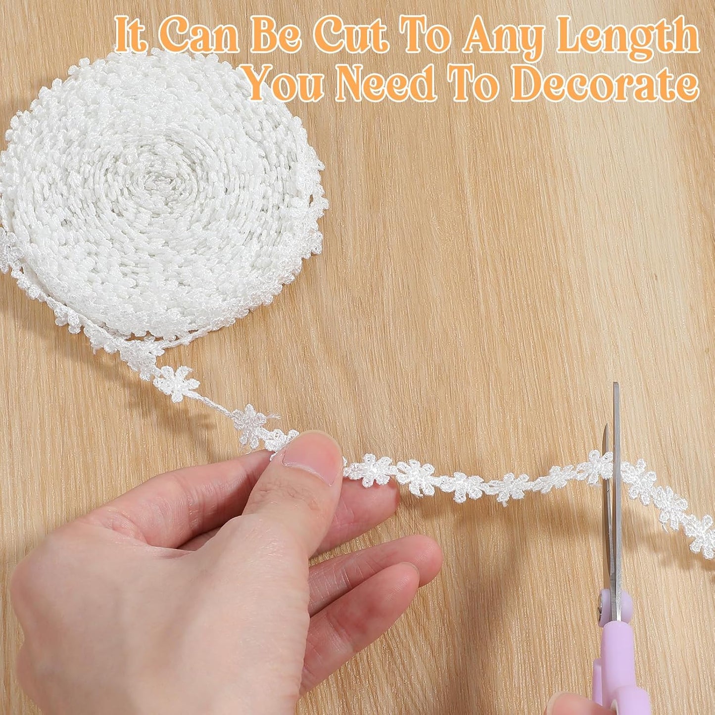 15 Yards White Lace Ribbon - 13.7m Vintange Floral Lace Trim Ribbon Cotton Embroidery Flower Trims for Handcrafts Gift Wrapping Garment Sewing Wedding Decoration