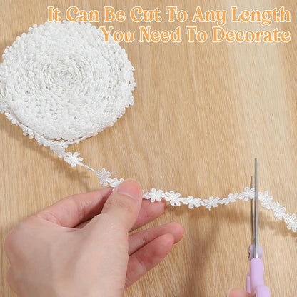15 Yards White Lace Ribbon - 13.7m Vintange Floral Lace Trim Ribbon Cotton Embroidery Flower Trims for Handcrafts Gift Wrapping Garment Sewing Wedding Decoration