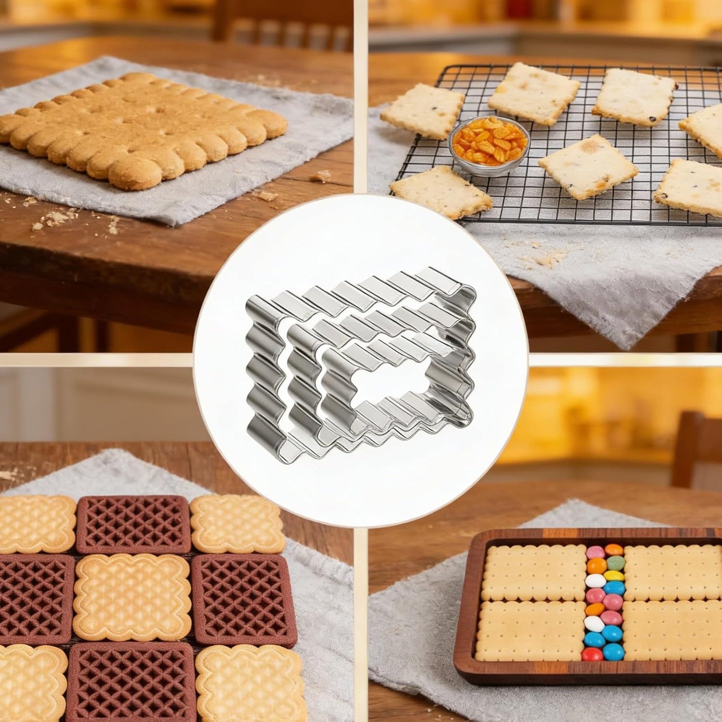 6 Pcs Scalloped Cookie Cutter Set, Square Cookie Cutter, Wavy Rectangle Cookies Cutters Set Scalloped Cutters Reusable Cookies Mold with Jagged Edge Design for a Special Event Holiday Everyday Treat