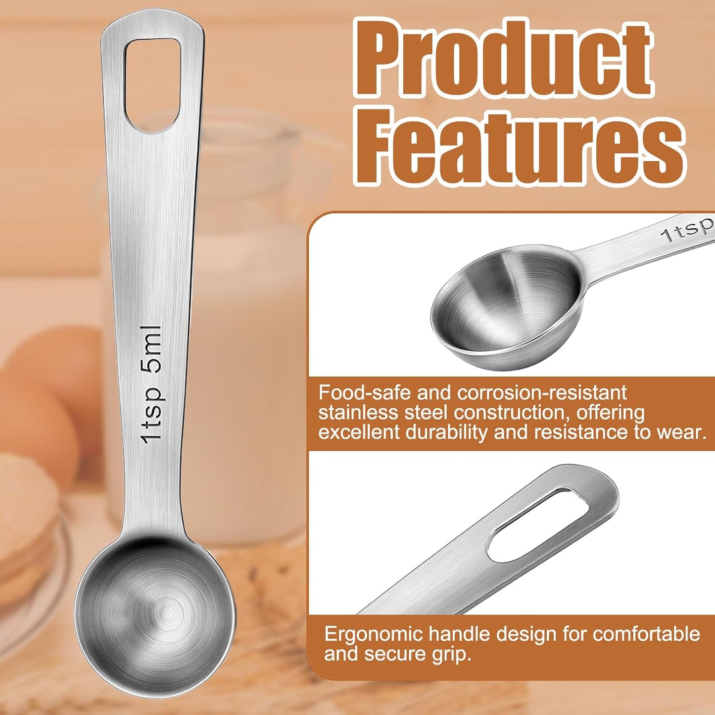 1 Teaspoon Measuring Spoons 3 Pcs Stainless Steel 5ml Small Mini Teaspoon Metal Measuring Spoons for Kitchen Cooking Kitchen CookingSpoon CoffeeSpoon, CreatineSpoon, SteelScoopers Protein Teaspoons