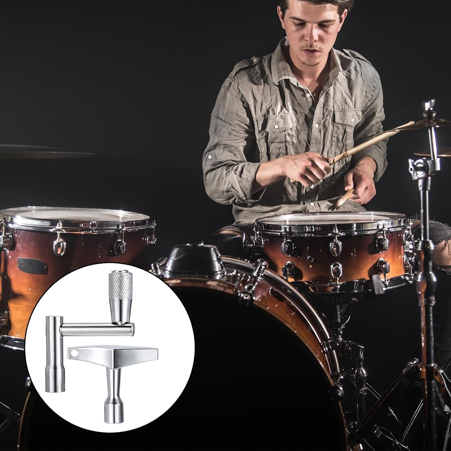 Drum Key 3 Pack Drum Keys for Tuning Drums, Universal Drums Tuning Keys with Continuous Standard Motion Speed Key, Standard 1/4" Socket, Multi Tool Chrome Plated Steel Tuners with Keyhole