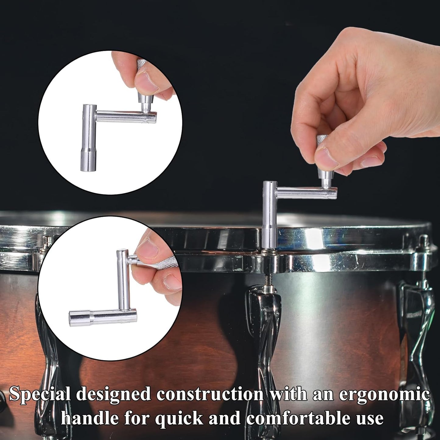 Drum Key 3 Pack Drum Keys for Tuning Drums, Universal Drums Tuning Keys with Continuous Standard Motion Speed Key, Standard 1/4" Socket, Multi Tool Chrome Plated Steel Tuners with Keyhole