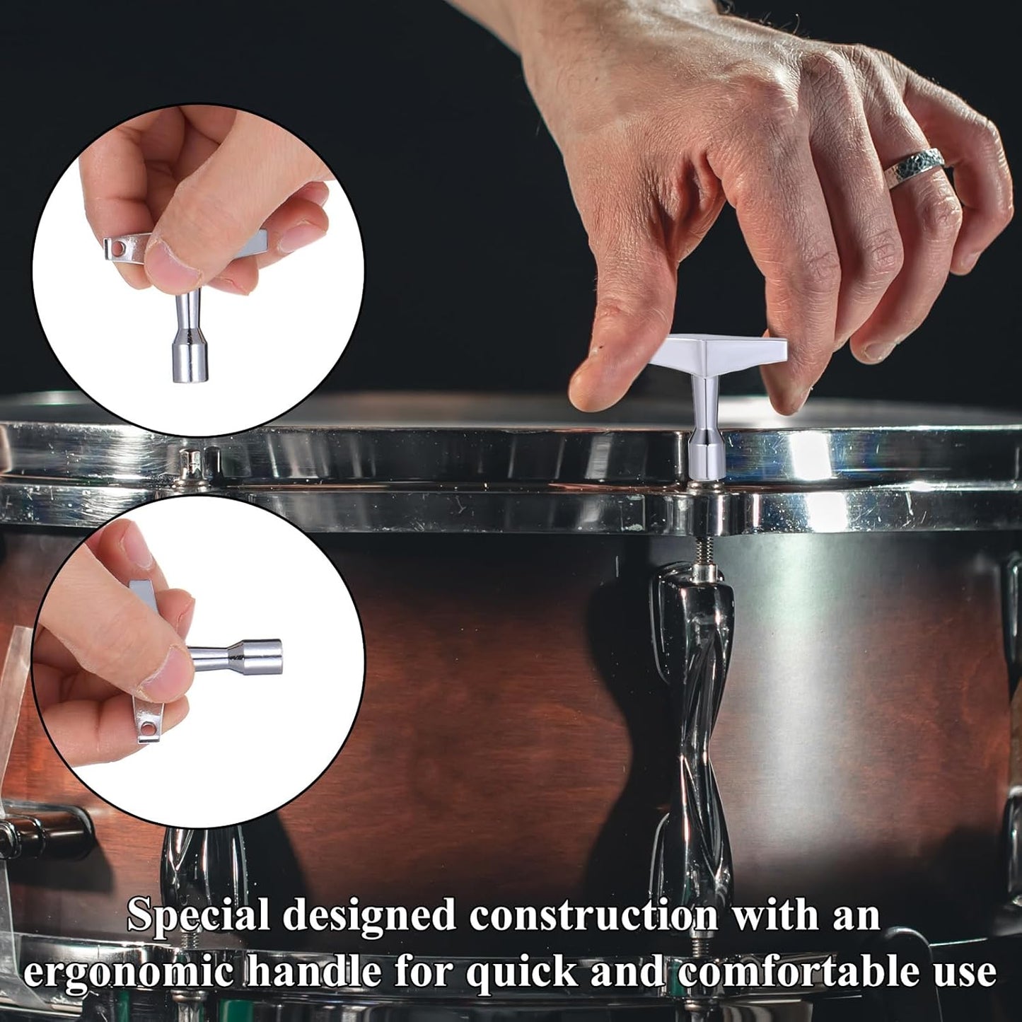Drum Key 3 Pack Drum Keys for Tuning Drums, Universal Drums Tuning Keys with Continuous Standard Motion Speed Key, Standard 1/4" Socket, Multi Tool Chrome Plated Steel Tuners with Keyhole