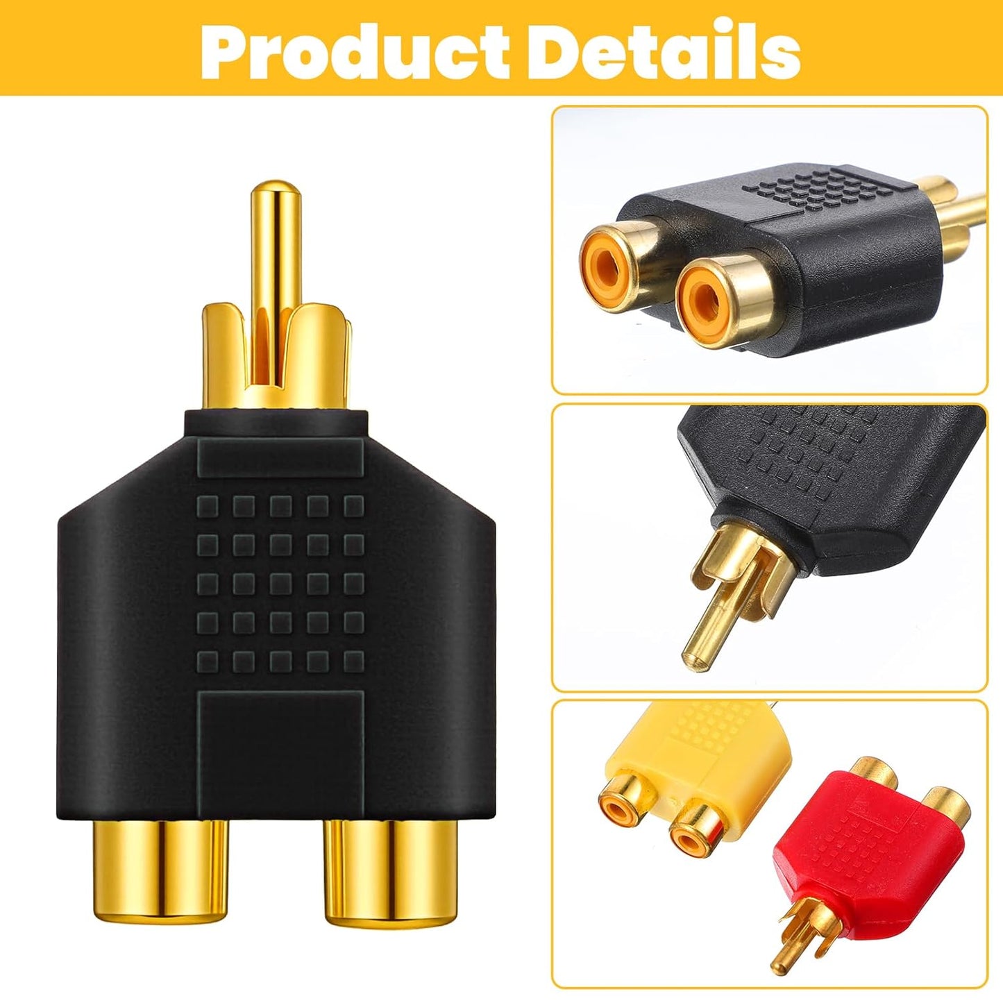 4 Pcs RCA Y Splitter Plug Adapter 2 Female to 1 Male for Audio Video Av Tv Cable Convert, Just Plug and Play