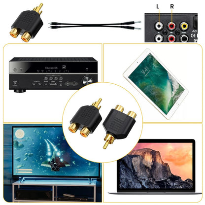 4 Pcs RCA Y Splitter Plug Adapter 2 Female to 1 Male for Audio Video Av Tv Cable Convert, Just Plug and Play