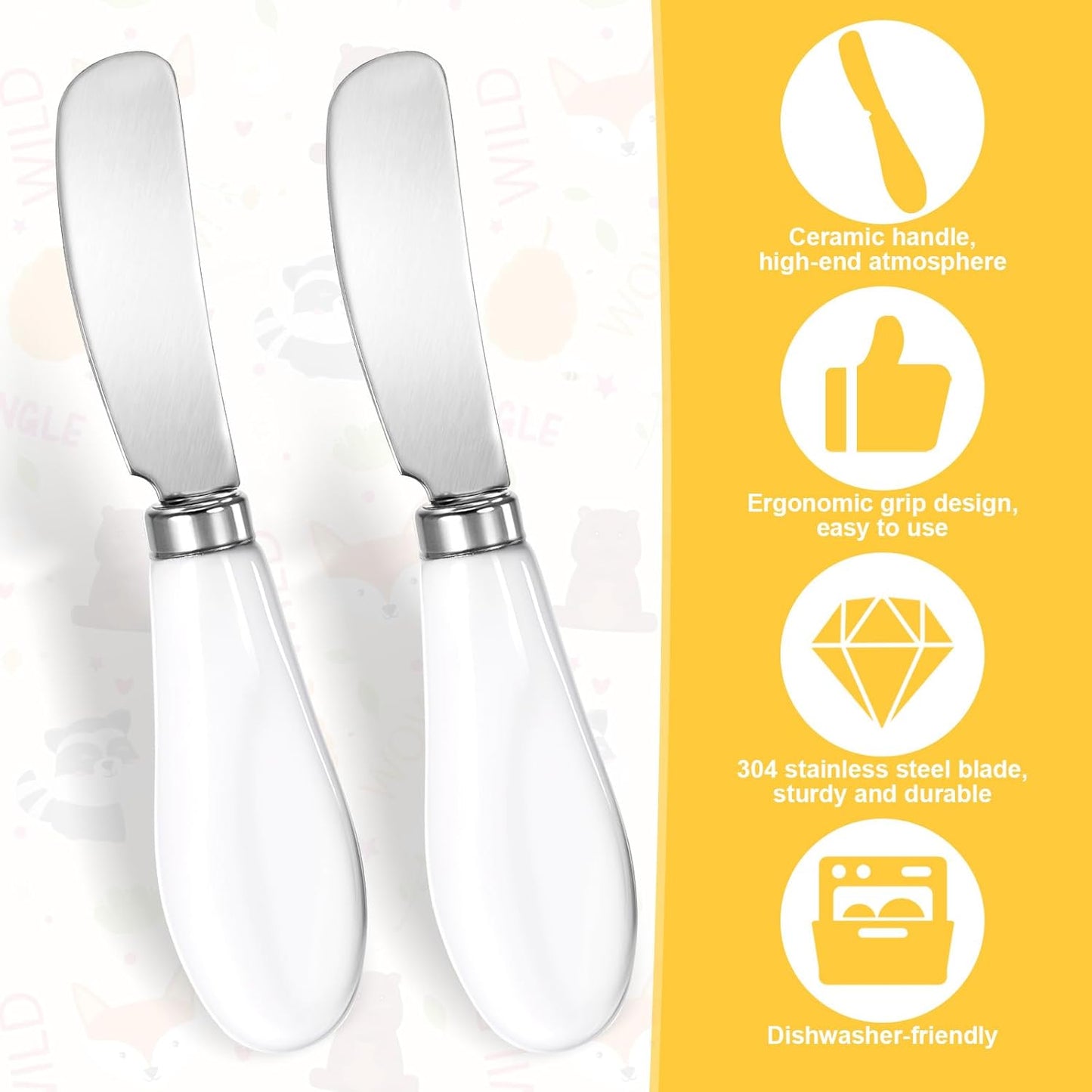 2 Pack Stainless Steel Butter Spreader Knife, Cheese Spreader Knives Porcelain Handle Butter Spreader Small Butter Knife Cheese Spreaders for Appetizers Dips Charcuterie Cheese Pastry Utensils Making