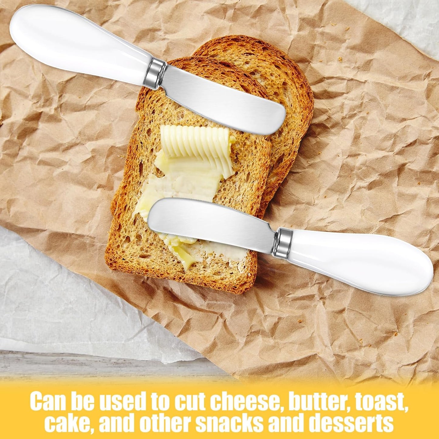 2 Pack Stainless Steel Butter Spreader Knife, Cheese Spreader Knives Porcelain Handle Butter Spreader Small Butter Knife Cheese Spreaders for Appetizers Dips Charcuterie Cheese Pastry Utensils Making