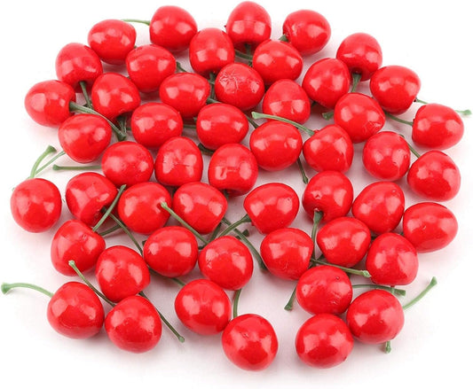 20Pcs Red Artificial Cherries, Realistic/Lifelike Fruit Cherry Ornament, Home Kitchen Party Decoration & Photography Prop, Plastic, 1x1x0.2 inches