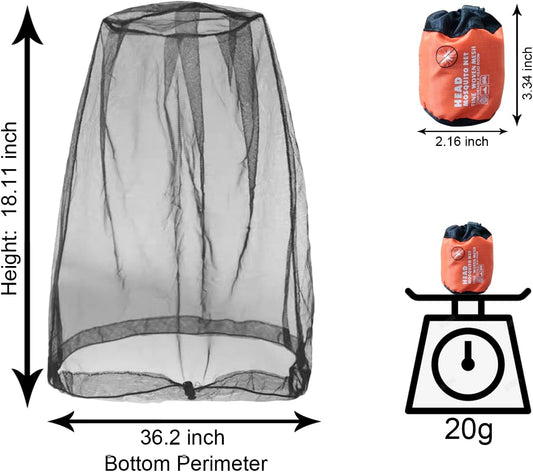 2 Pack Mosquito Head Net Mesh for Insect, Face Neck Fly Netting Hood from Bugs Gnats Noseeums Screen Net for Hiking, Outdoors, Fishing, Gardening, Black